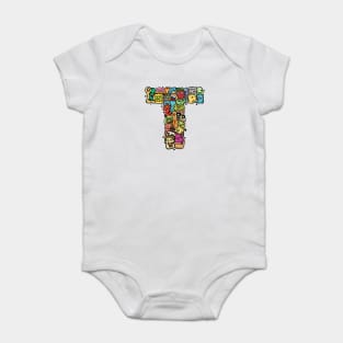 Alphabet Monster Doodle Letter T Monogram Baby Bodysuit